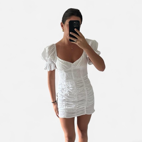 Bloomingdale's White Ruched Mini Dress - Picture 1 of 1